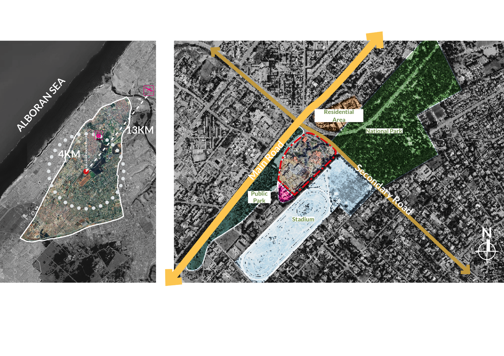 场地与城市区位分析 · 展示医院与周边环境的关系。